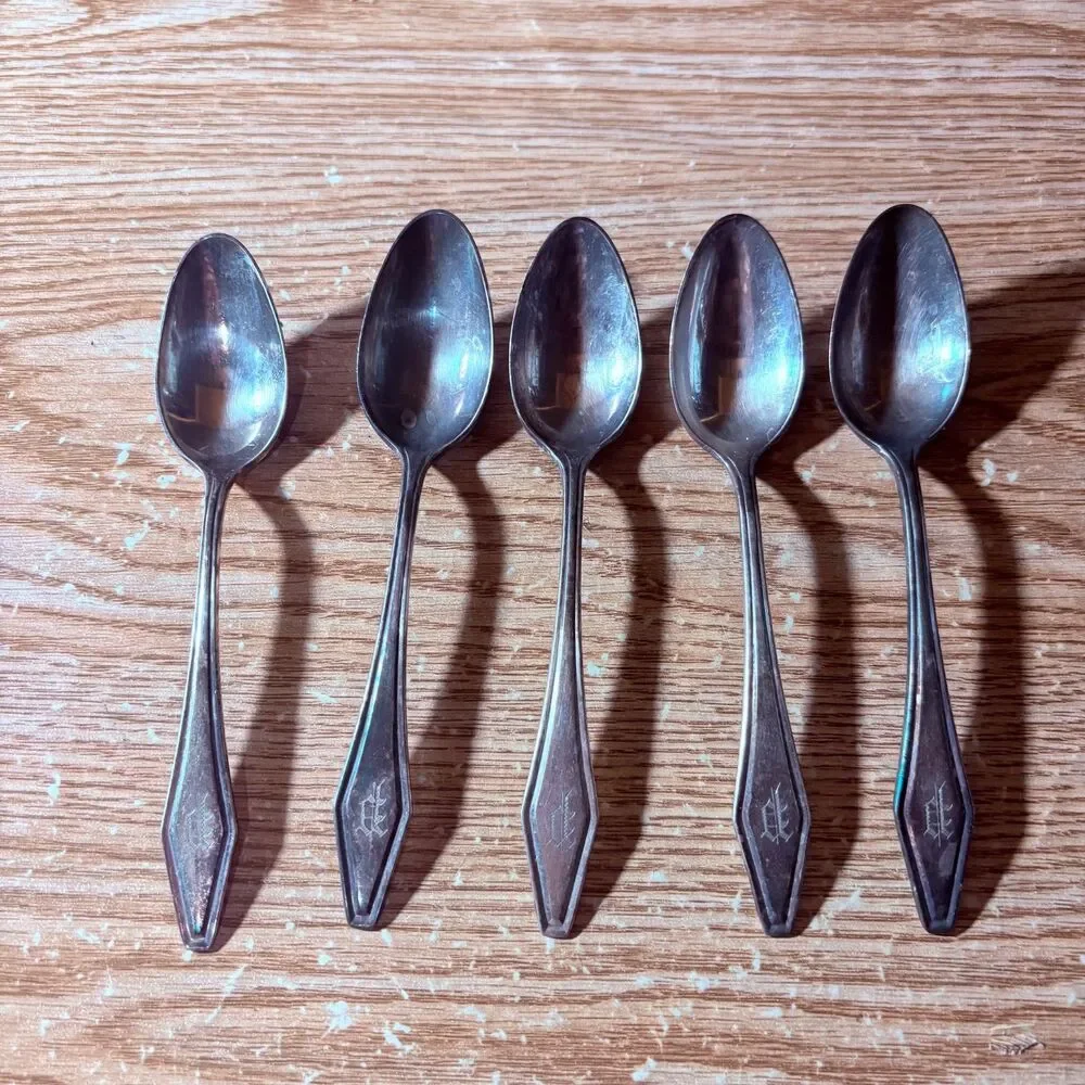 Vintage Teaspoon Lot Of 5 Tarnished A P On The Bottom Of Stem